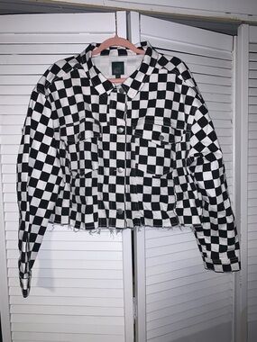 Wild Fable Plus Size Women’s Black & White Checkered Denim Jacket